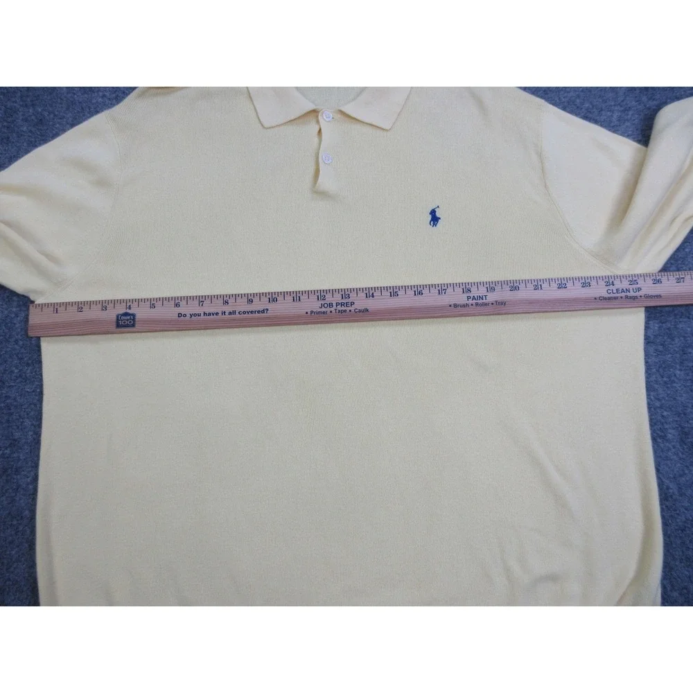 VTG Polo Ralph Lauren Sweater Mens XL Yellow Pima Cotton Knit Long Sleeve Collar